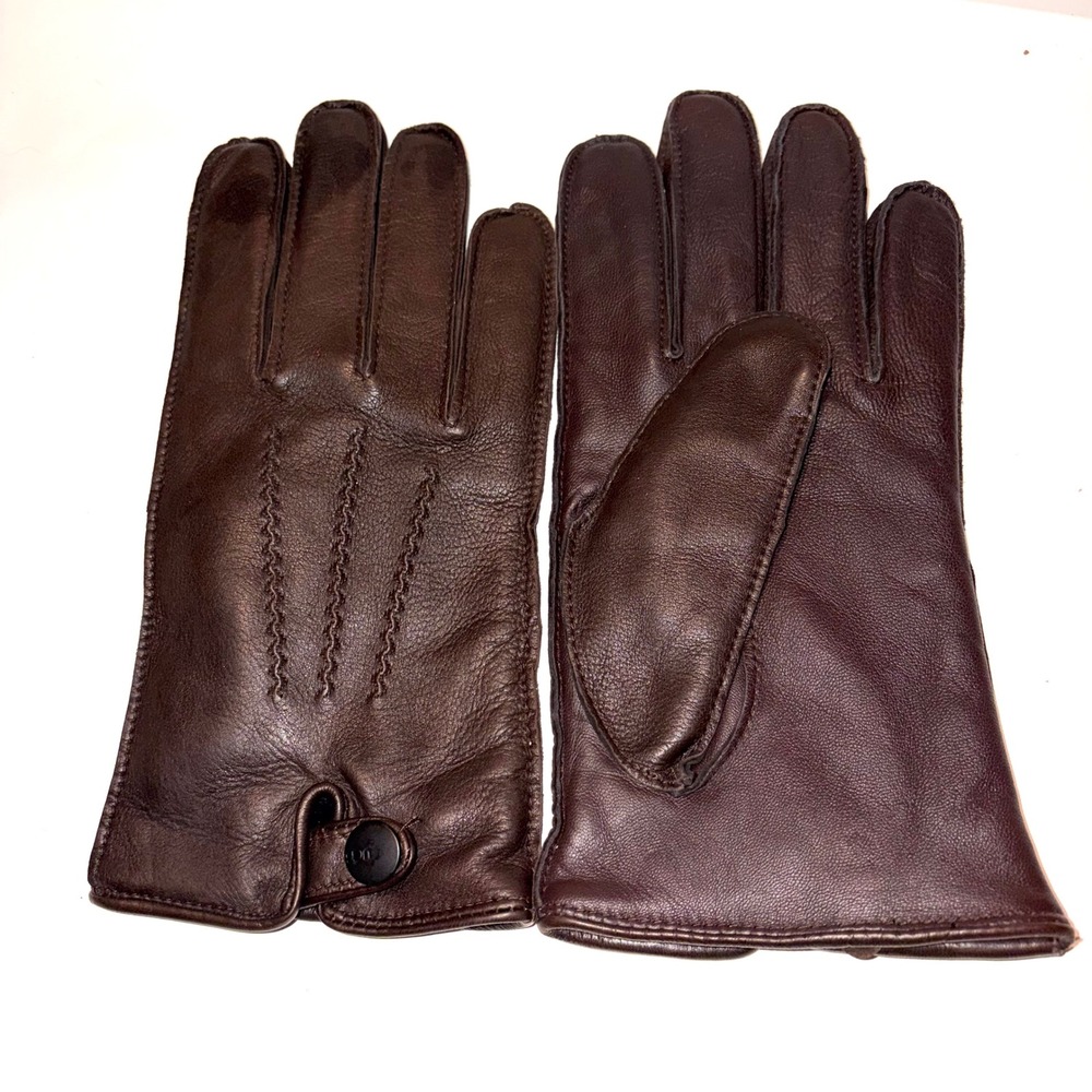 UGG Leather Faux Fur Lined Gloves  Metisse Quiet Luxury Brown Medium M STAINED